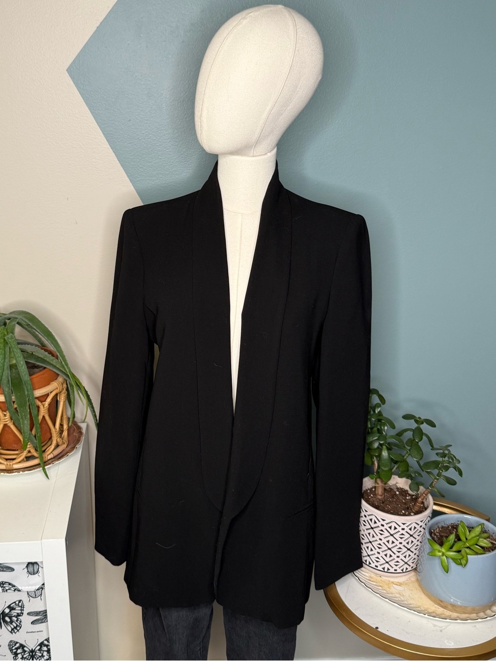 Mural Black Shawl Collar Open Front Blazer Quiet Luxury Minimalist Jacket M - Picture 2 of 12